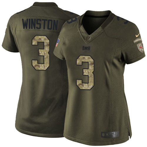 Women's Elite Jameis Winston Nike Jersey Green - #3 Salute to Service NFL Tampa Bay Buccaneers